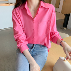 批发实拍韩版秋季新款女装翻领纯色基础款<b class='q'>雪纺</b><b class='q'>衫</b>开衫衬衫打底衫衬衣