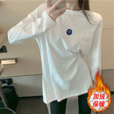批发加绒<b class='q'>打底衫</b>女冬季新款韩版宽松刺绣<b class='q'>中长款</b>叠穿内搭白色上衣