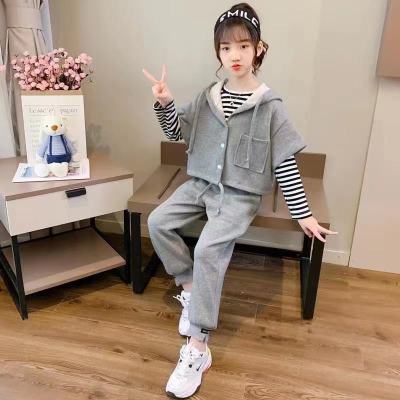 250克65/35螺纹布、三件套、女童秋装套装2022新款儿童网女孩春秋季