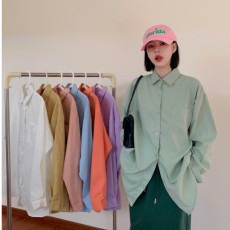 批发实价简约春秋纯色百搭polo领中长款<b class='q'>衬衣</b>女宽松<b class='q'>休闲</b><b class='q'>衬衫</b>长袖上衣