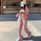 小个子炸街粉色运动套装女秋季2022新款韩版外套百搭阔腿裤两件套轮播图2
