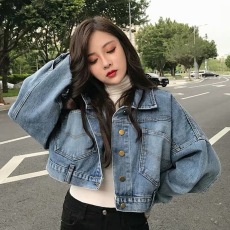 批发港味chic复古宽松蝙蝠袖短款牛仔外套春季新款女装韩版百搭夹克潮