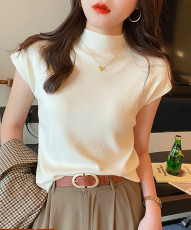 半高领短袖t恤女秋装2022年新款韩版修身显瘦针织衫小飞袖上衣
