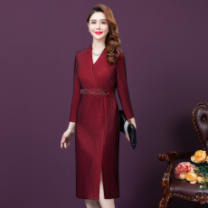 批发实拍<b class='q'>秋</b>季新品女装连衣裙高贵喜庆婚礼妈妈装气质优雅显瘦婚宴礼服