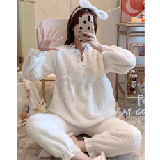 批发套头绒月子服长毛法兰绒孕妇睡衣哺乳套装加厚加绒秋冬喂奶衣