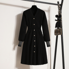 批发实拍大码女装2025秋<b class='q'>冬</b>新款V领针织连衣裙修身显瘦毛衣裙中长款裙