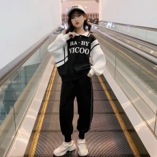批发225克65/35鱼鳞布，2026新款<b class='q'>女童</b>套<b class='q'>装</b>中大童运动休闲卫衣两件套