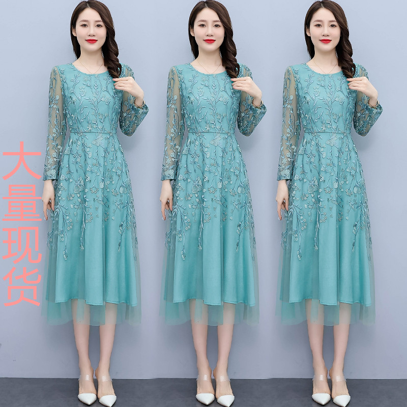 MY13328# 新款重工绣花雪纺连衣裙法式气质中长裙女裝貨源服裝批發