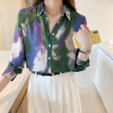批发实拍洋气休闲秋季新款女装翻领彩色<b class='q'>雪纺</b><b class='q'>衫</b>上衣开衫衬衫打底衫衬衣