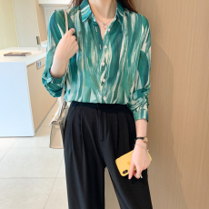 批发实拍洋气休闲秋季新款女装翻领彩色<b class='q'>雪纺</b><b class='q'>衫</b>上衣开衫衬衫打底衫衬衣