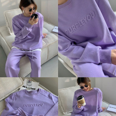 紫色运动休闲套装女2022春秋新款时尚气质宽松卫衣长裤两件套