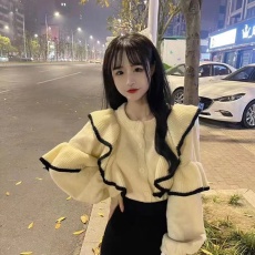 批发韩版复古荷叶边毛衣<b class='q'>开衫</b>外套女秋冬季2025年新款宽松<b class='q'>短款</b><b class='q'>针织</b>上衣