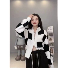 批发<b class='q'>韩版</b>格子针织衫女装修身拉链立领长袖小开衫<b class='q'>外套</b>秋冬新款毛衣上衣