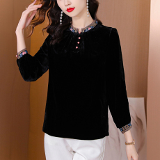 批发<b class='q'>真丝</b>丝绒<b class='q'>衬衫</b>女2025新款时尚长袖撞色刺绣气质显瘦桑蚕丝上衣