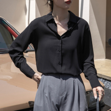 批发2026新款高级感黑色缎面衬衫女秋<b class='q'>职业</b>衬衣设计感小众别致上衣