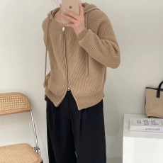 批发韩版简约洋气双拉链连帽针织开衫外套秋冬新款显瘦学院风减龄上衣