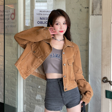 实拍实价  早秋韩版宽松显高百搭短款夹克上衣牛仔外套女