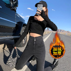 批发超高腰加绒加厚牛仔裤女2026秋冬新款韩版弹力小脚<b class='q'>紧身</b>显瘦长裤子