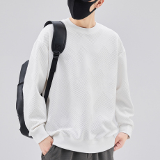 批发卫衣男春秋季高端提花男圆领套头国潮3D感上衣2022长袖T恤男低调