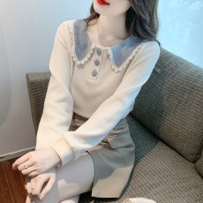 已出货2023秋季新款长袖T恤女设计感娃娃领卫衣小个子短款上衣