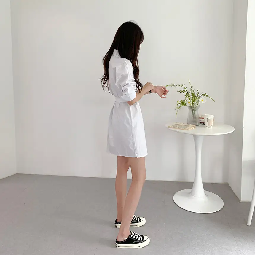 한국풍 오피스 스타일 끈 장식 셔츠 원피스 상세 이미지 17