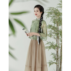 批发海棠说实拍上新 柔软面料 青萝汉服新中式禅意茶<b class='q'>旗袍</b> 两件套