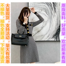 批发2022早秋新小香风千<b class='q'>鸟</b>格针织法式复古高级感修身显瘦V领a字连衣裙