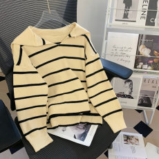 新款 条纹海军领套头毛衣女领设计感大领子个性打底衫年秋冬新品