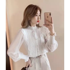 批发时尚拼接针织衫女2025年秋季新款<b class='q'>韩版</b>修身显瘦雪纺袖上衣百搭甜美