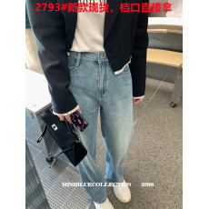 批发miniblue<b class='q'>纯</b>色高腰直筒阔腿<b class='q'>牛仔裤</b>女2022秋季韩系宽松显高显瘦裤子