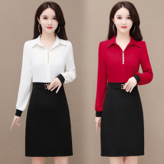 批发实拍 2024年秋季新款韩版显瘦修身时尚大码a字裙假两件连衣裙