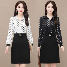 批发实拍2024秋装新款连衣裙拼接印花收腰法式小众优雅显瘦打底裙