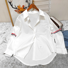 批发韩版春秋飘带贴标中长款宽松<b class='q'>衬衫</b>懒惰男友风休闲百搭<b class='q'>衬衣</b>外套女
