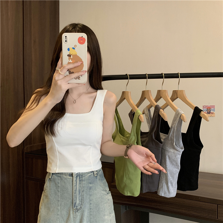 Autumn Korean style versatile camisole for women with breast pads for inner wear and outer sleeveless bottoming top