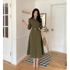 批发尺寸已更新 韩国chic 法式秋<b class='q'>冬</b>气质系带收腰大裙摆连衣裙女