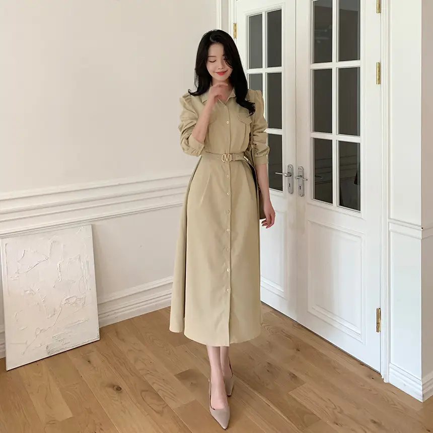 한국식 시크한 가을겨울 프렌치 무드 끈 리본 허리 조임 원피스 상세 이미지 35