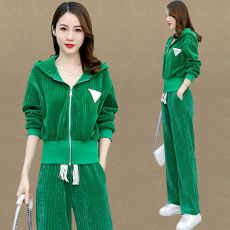 批发休闲运动服套<b class='q'>装</b><b class='q'>女</b>春秋季新款时尚连帽宽松大码开衫长袖长裤两件套