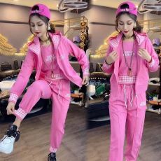 批发时尚休闲运动套装女2026<b class='q'>春</b>秋新款连帽开衫外套打底背心卫裤三件套