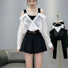 2022年新款秋季假两件衬衫女长袖设计感小众套头外穿宽松上衣