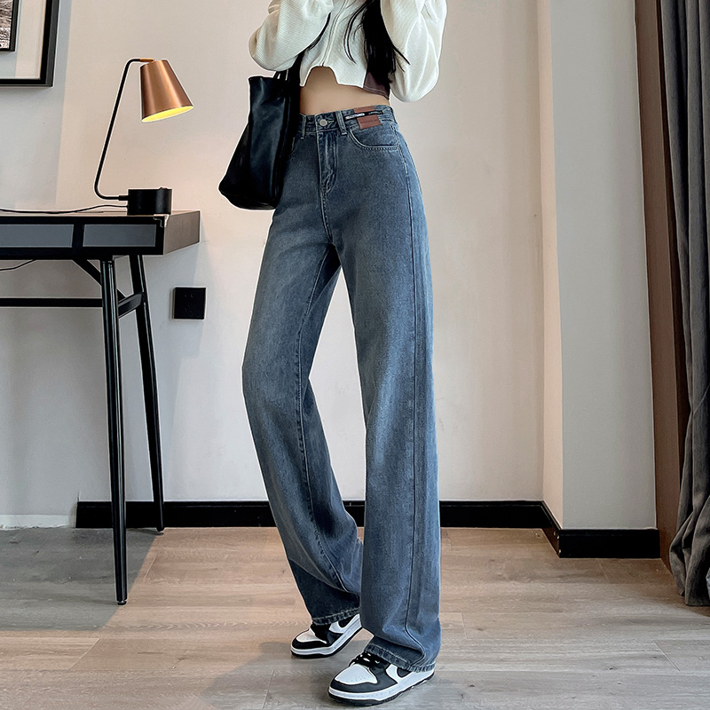 Quality prioritizes slimming, fashionable stylish denim jeans, women's straight fit, loose fitting, internet wide leg,_voghion.com