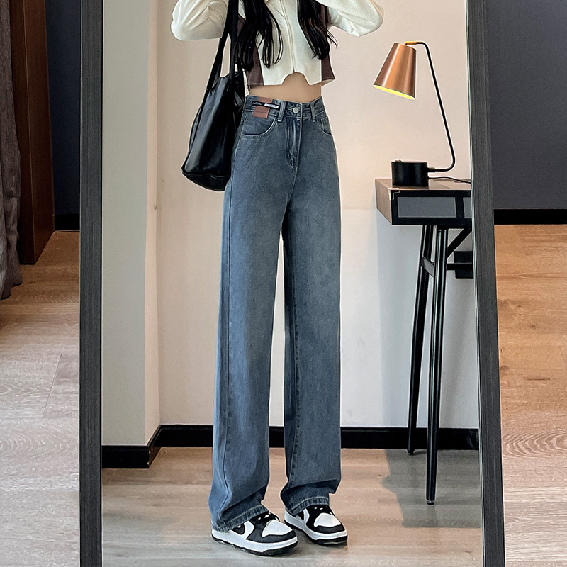 Quality prioritizes slimming, fashionable stylish denim jeans, women's straight fit, loose fitting, internet wide leg,_voghion.com