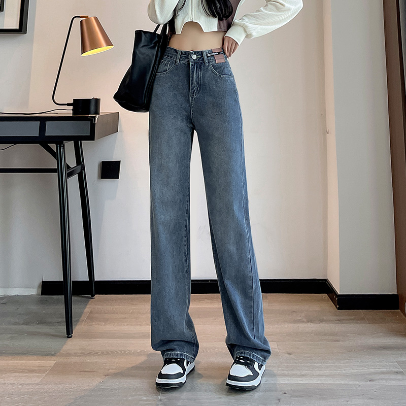 Quality prioritizes slimming, fashionable stylish denim jeans, women's straight fit, loose fitting, internet wide leg,_voghion.com