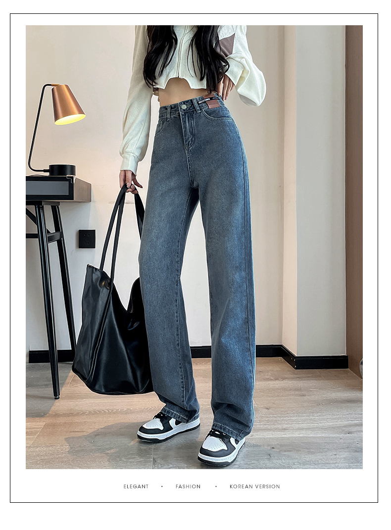 Quality prioritizes slimming, fashionable stylish denim jeans, women's straight fit, loose fitting, internet wide leg,_voghion.com