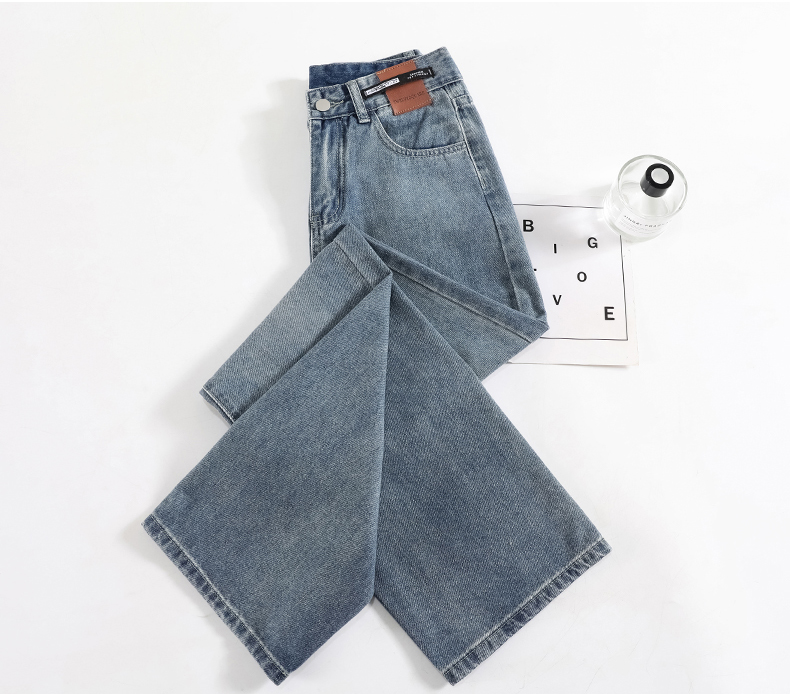 Quality prioritizes slimming, fashionable stylish denim jeans, women's straight fit, loose fitting, internet wide leg,_voghion.com