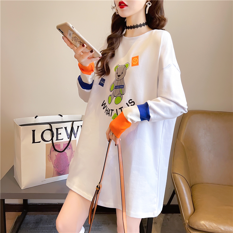 Real shot 2024 spring Korean style loose double-sided German velvet round neck warm splicing long-sleeved bottoming shirt T-shirt for women