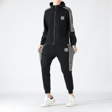 批发爆款秋<b class='q'>冬</b>季男士新款拚条休闲运动套装连帽两件套外套男开衫