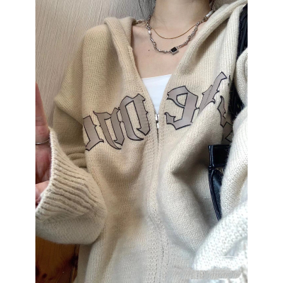 复古oversize潮流字母卫衣女春秋季新款宽松小众连帽开衫外套上衣
