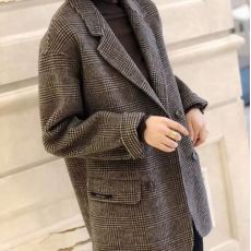 批发秋冬装新款夹棉加厚双面羊绒大衣小个子英伦<b class='q'>格子</b>西装呢外套