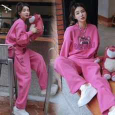 批发网红粉色卫衣休闲时尚套装女2026<b class='q'>春</b>秋季宽松炸街运动阔腿裤两件套