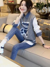 洋气质马甲套装衬衫上衣两件套女时尚秋装欧货秋装2022新款欧洲站